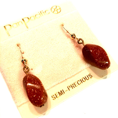 10K Gold Earrings with Rust Coloured Semi-Precious Gold Sunstone Gem