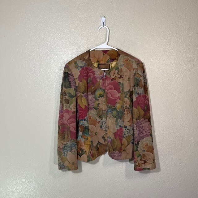 Casa Lopez Leather Jacket Womens XL Buenos Aires Floral Full