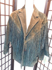 Ladies Sunriders Western Wear Leather Jacket Green Fringe Small