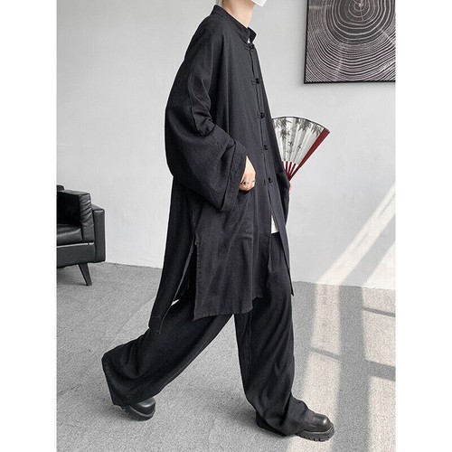 Hombres Abrigo Largo de Verano Hanfu Vestido Taoísta Bata Lino Ropa Traje Suelto Prendas para el torso + Pantalones - Imagen 14 de 18