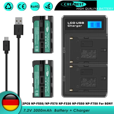 CREABEST 2X 3000mAh NP-F550 NP-F530 NP-F570 NP-F330 NPF970 Akku + Ladegerät Für Sony F770