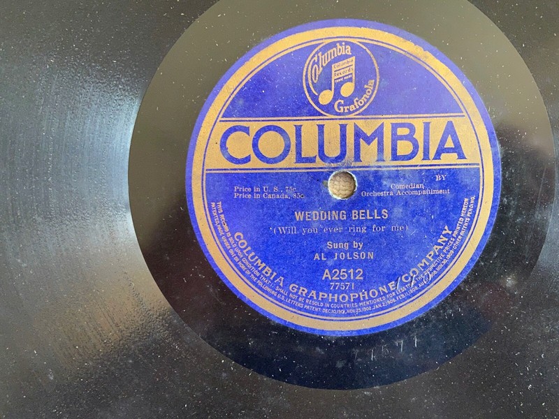 Al Jolson Victrola Record Wedding Bells  / Just a Little Cottage Columbia A2512