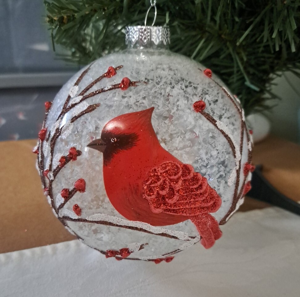 Large Handpainted Cardinal Glass Christmas Ornament Frosted