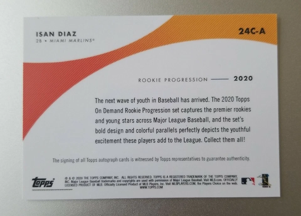ISAN DIAZ 2020 TOPPS ON-DEMAND ROOKIE PROGRESSION PURPLE AUTO 08/25 - Image 2 of 2