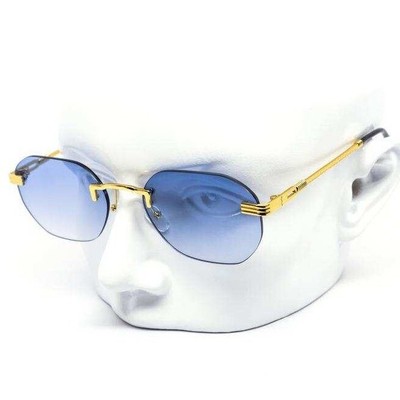 Rimless Sunglasses Men Vintage Designer Style Blue Lens Fashion Shades Lentes