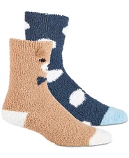 Womens Super Soft Fuzzy Socks Brown Bear & Blue Dot 2 Pack JENNI $14 - NWT