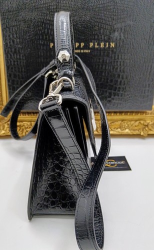 PHILIPP PLEIN HEXAGON TOTE BAG STAMPA COCCODRILLO NERO TRACOLLA FULL SET - Foto 10 di 24