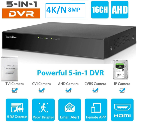 16 CHANNEL DVR 4K-N 8MP Hybrid CCTV Professional DIGITAL Video Recorder P2P HDMI - 第 1/10 張圖片