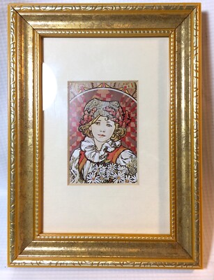 Alphonse Mucha Art Nouveau Girl Daisies Flowers Framed Matted Glass