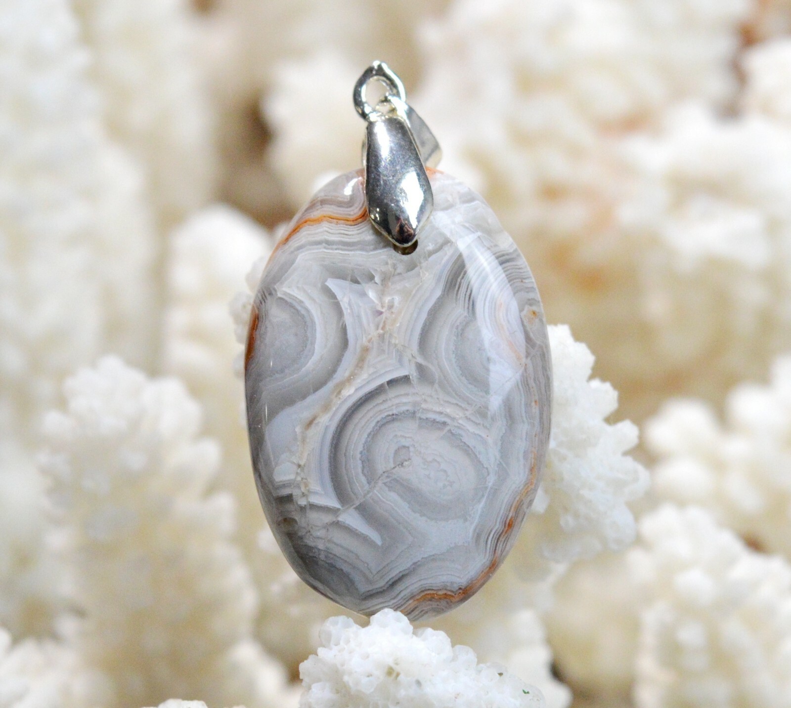 Pendentif cabochon agate naturelle Mexique 34 carats, soulagement stress et ancrage DH98