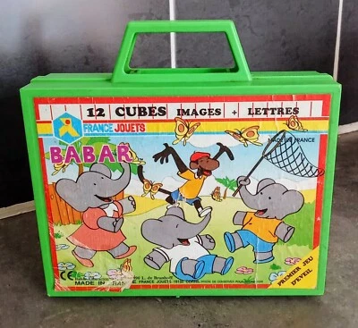 Vintage 1990: Malette jeu de cubes 20 pièces puzzle BABAR FRANCE JOUETS.  C56 - Photo 1/4