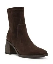 Size 7 Mid Calf Zip Dark Brown Faux Suede Block Heel Boots Minimalist Capsule