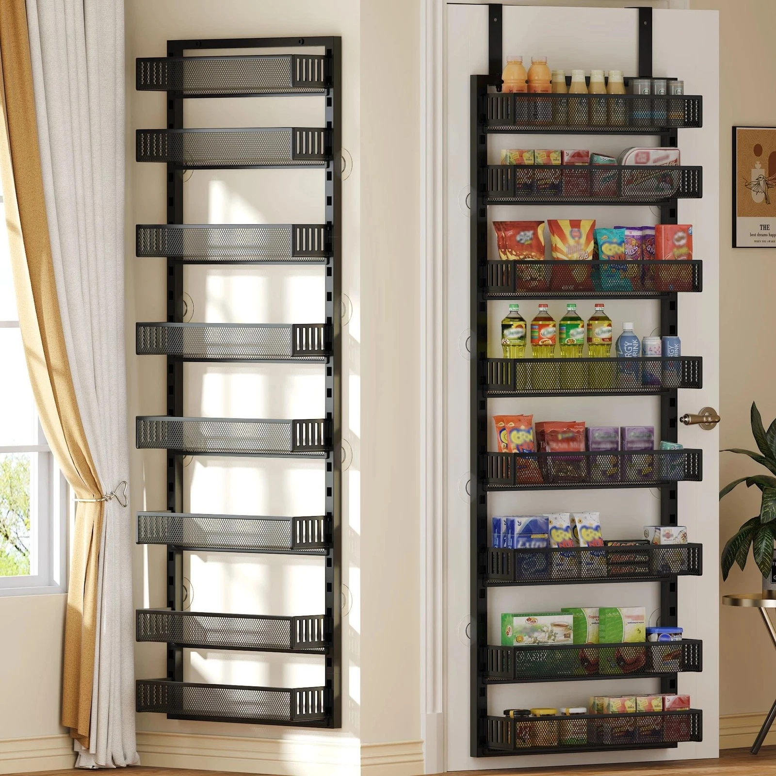 Over the Door Pantry Organizer, 8-Tier Over the Door Spice Rack with Adjustab...