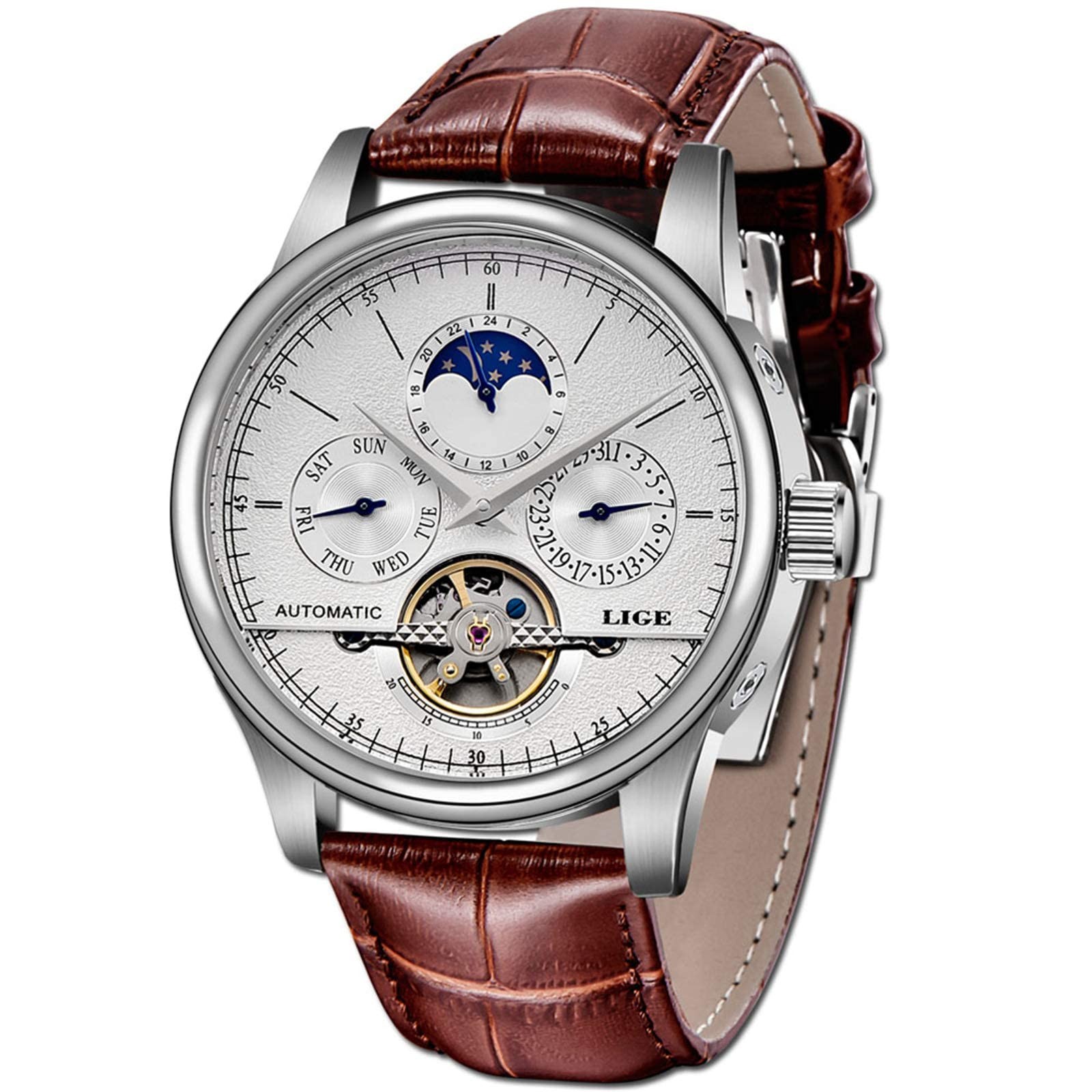 Moon Phase Automatic Watch Men Chronograph Tourbi… - image 1