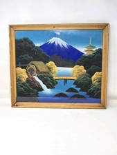 Vintage Japanese Silk Painting of Mt. Fuji 18&rdquo; x 15.5&rdquo; Framed with signature