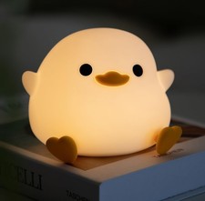 HAPPYBAG Cute Pea Duck Night Light,Duck Lamp,2 Levels Dimmable Silicone Ducky