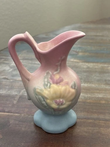 VTG Hull Pottery Magnolia Sm Pitcher Jug Pink Yellow Blue 5 In L USA