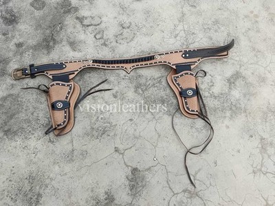 Handmade Pair holsters Cowboy Gunbelt Ammo Rigs Saas .357.22.44.38.45.