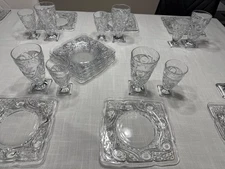 VTG Heisey Clear Glass Ipswich 4 3/4" Square base juice drink glasses Set 8
