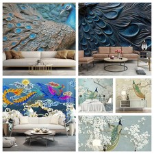 3D Peacock Branch Flowers Self-adhesive Wallpaper Removable Wallpaper Wall Mural