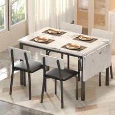 IRONCK 5-Piece 63" Extendable Dining Table with 4 Upholstered Chairs, Kitchen Ta