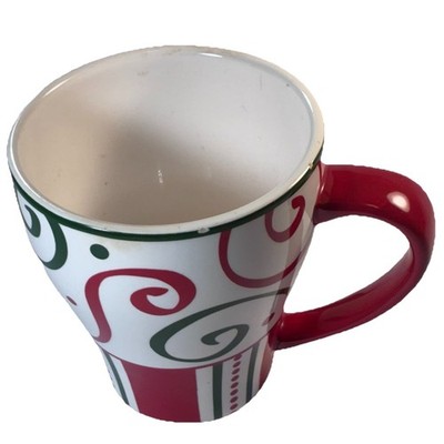 Pier 1 Imports Ironstone Coffee Mug Christmas Red and Green Swirls 16 oz. Mint