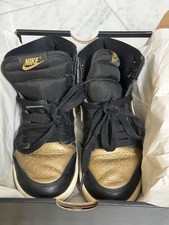 Nike Air Jordan 1 Retro High OG PS Black Gold Leather High Top Basketball 2Y