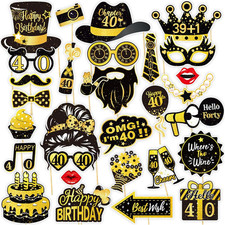 40Th Birthday Photo Booth Props, 30 Pcs Funny Photo Booth Props Kit, Black and G