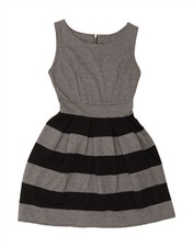 VINTAGE Womens Sleeveless Swing Dress UK 10 Small Grey Striped AH07