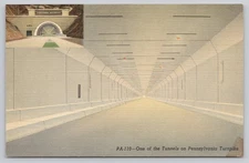 Linen Postcard PA-110 Tunnel on Pennsylvania Turnpike Vintage 1930s