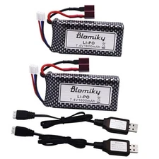  2 Pack 11.84Wh 7.4V 1600mAh Li-po Rechargeable Battery and Charge Cable 