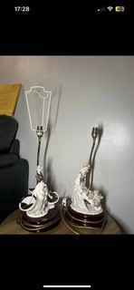 2xGiuseppe Armani Florence 1984 Signed Porcelain Figurine Table Lamp Woman With