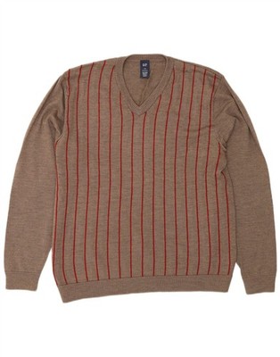Gap Herren V-Neck Pullover Pulli Large grau gestreift Merinowolle CN02
