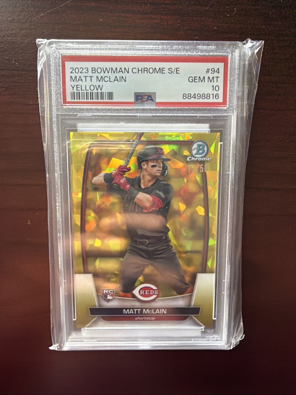 Matt Mclain- 2023 Bowman Chrome Sapphire Edition #94 Yellow /50 (RC) PSA 10