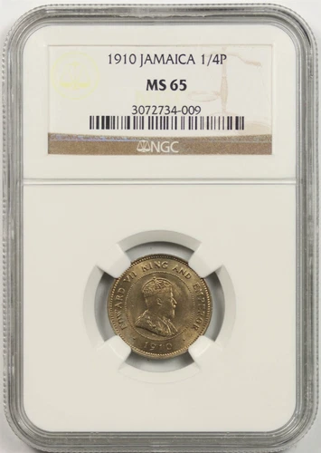 1910 1/4P NGC MS 65 (1/4 Penny) Jamaica Farthing
