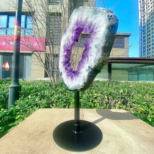 10.21LB Natural Amethyst Cave Crystal Slice Crescent shaped Hand Cut Repai - 第 9/17 張圖片
