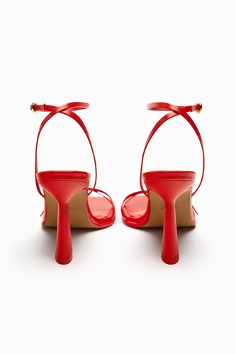 Zara Strappy Heeled Leather Sandals Red US 9 EU 40 UK 7 - Picture 4 of 8