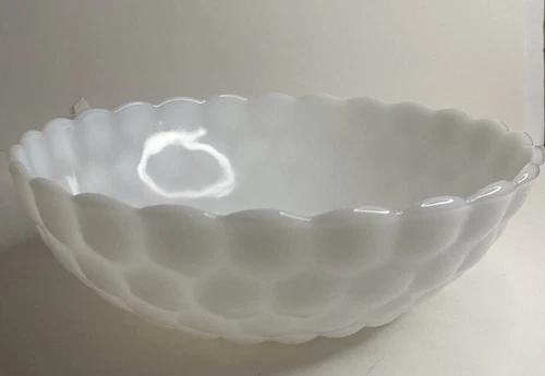 Vintage Anchor Hocking White Milk Glass Bubble Salad Serving Bowl 8”