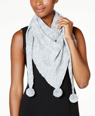 New INC International Concepts Metallic Animal Print Triangle Pom-Poms Scarf 