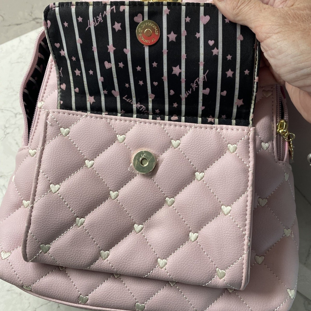 Betsey Johnson Pink Quilted Polka Dot Backpack Luv BETSEY JOHNSON Blush Pink Quilted Polka Dot Backpack | eBay main image 2
