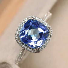 Sapphire Blue CZ Stone Size 8 Radiant Cut Ring Solid 925 Sterling Silver