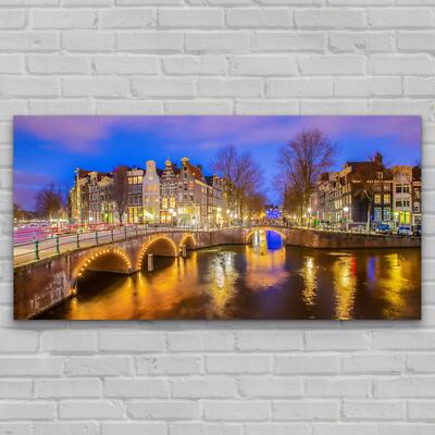 Kunstdruck Wandbild Deko Bilder XL 140x70 Romantischer Kanal in Amsterdam