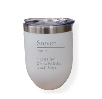 Personalisierte Thermo-Reisebecher mit Namen Substantiv/Definition 12 Unzen Weiß