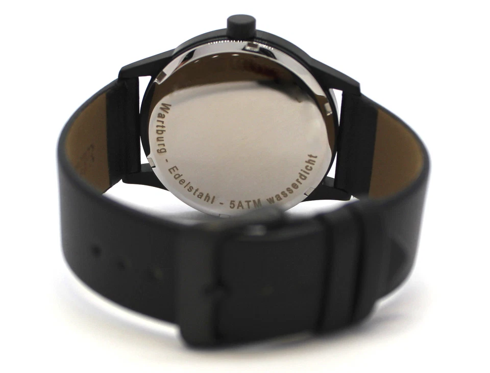 Wartburg 353S Herrenuhr Made in Germany Edelstahl IP Uhrband schwarz weiß 42mm - Bild 4 von 4