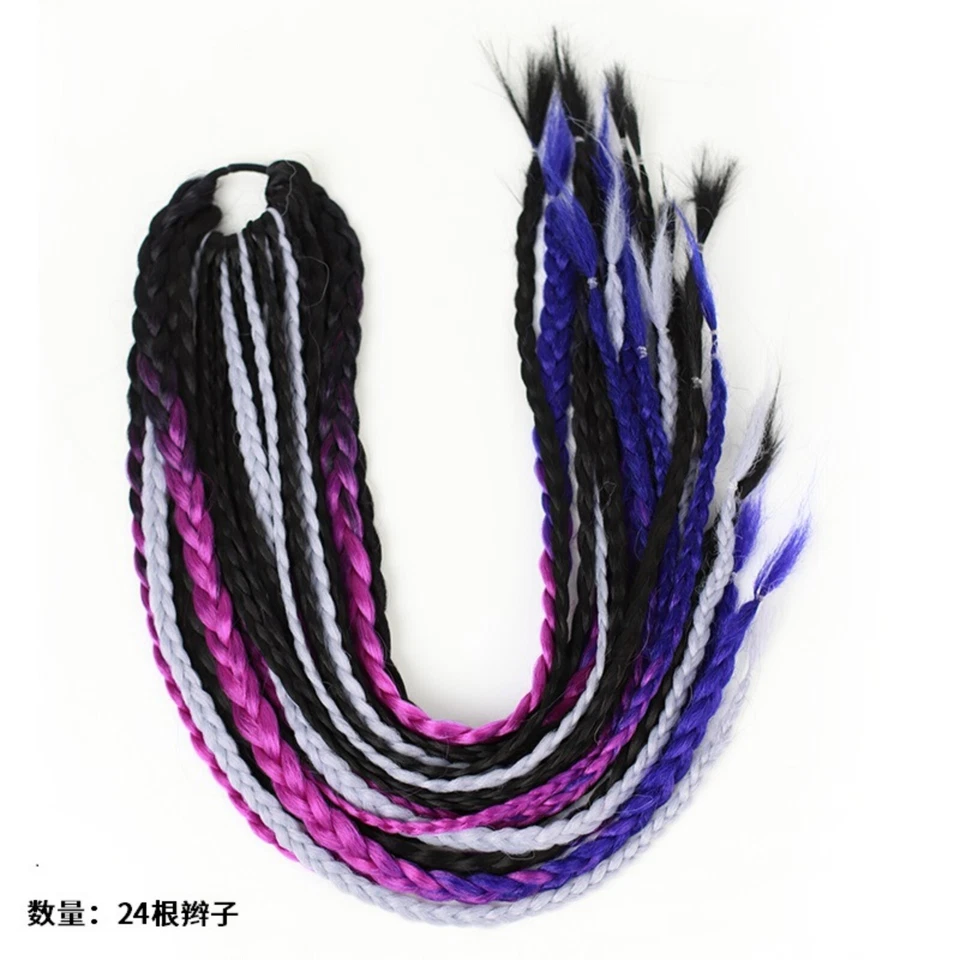 男女通用彩色辫子马尾发饰假发嘻哈朋克扭曲编织发带 — 第 4/4 张图片