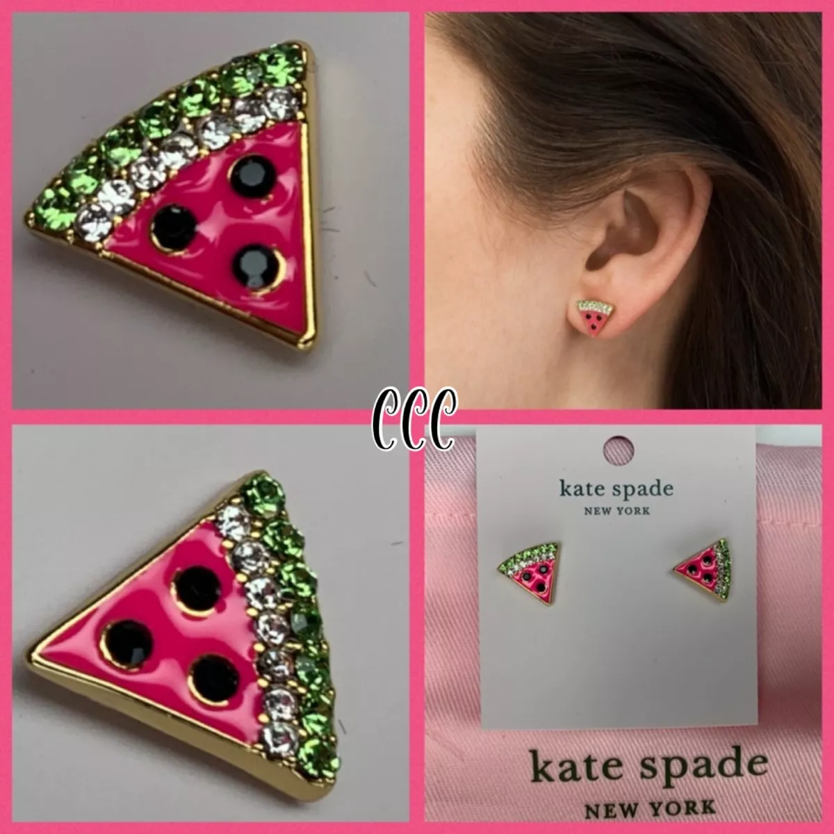 NEW Kate Spade PICNIC PERFECT WATERMELON 12 K Gold Plated Glass Stones Earrings