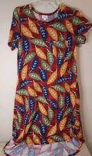  Lularoe CARLY - Red green orange leaf print  t-shirt dress, Small