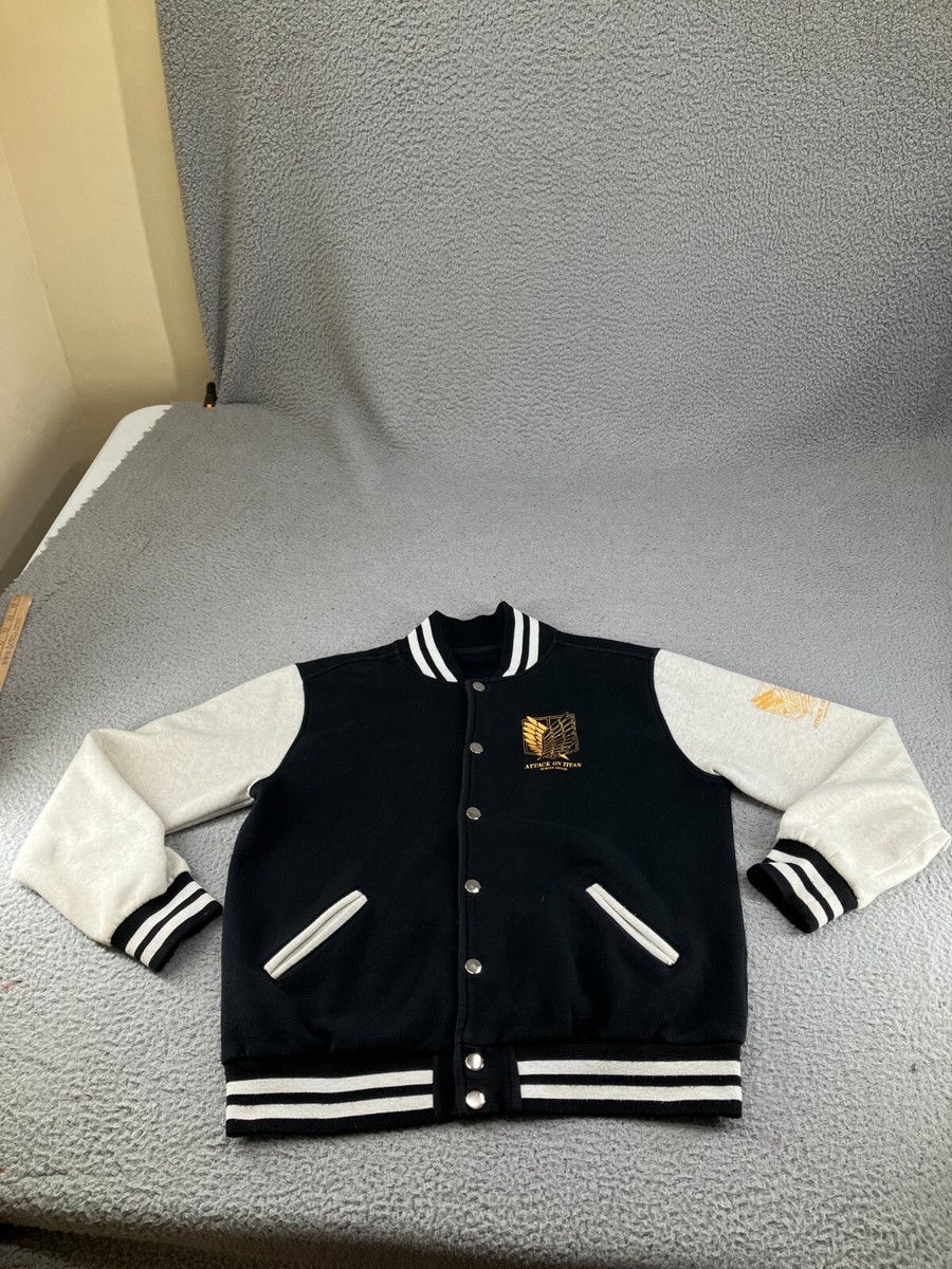 Attack on Titan Varsity Jacket Mens Large Black Bomber Anime Survey Legion