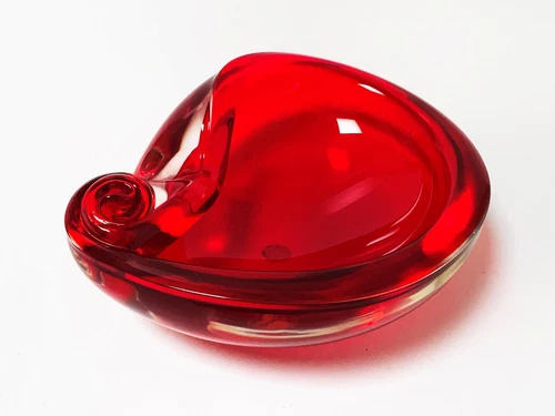 MID CENTURY VINTAGE ITALIAN MURANO ART GLASS BOWL VIBRANT RED WITH LABEL MCM