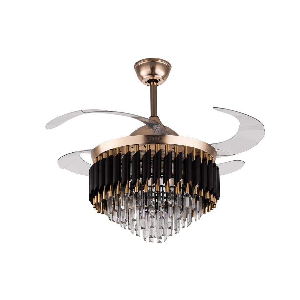 42" Invisible LED Ceiling Fan Light Crystal Chandelier Lamp 3 Color Fandelier 1X - Image 4 of 4